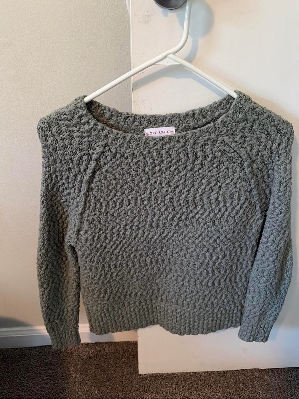 Cozy Textured Crewneck Sweater in Sage Green by Try Again